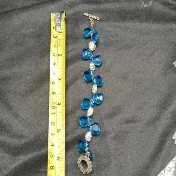 Sterling Silver and Blue Glass Heart Bead Bracelet - Picture 2 of 2